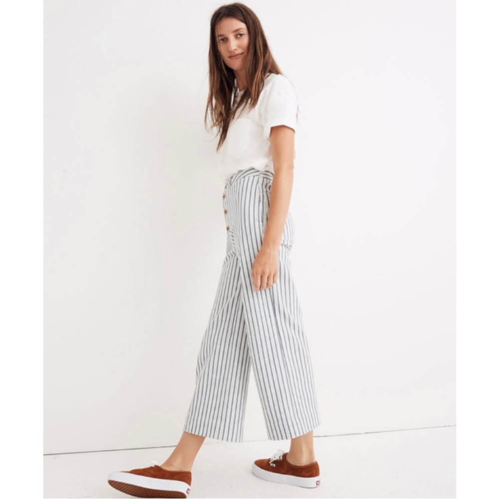 Madewell Emmett Wide-Leg Crop Pants in Stripe: Button-Front Edition